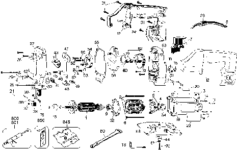 Exploded Diagram A Diagram and Parts List for D313-04 Type 1 DeWALT Jig Saw