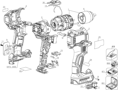 Diagram Diagram and Parts List for DCD791D2R Type 3 DeWALT Cordless Drill