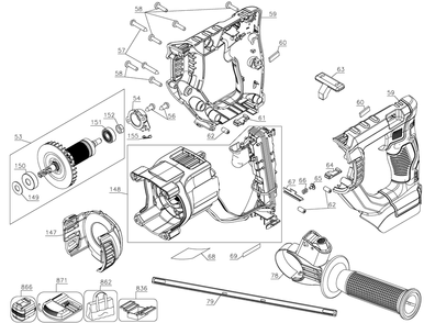 Section 2 Diagram and Parts List for DCH133BR Type 1 DeWALT Hammer Drill