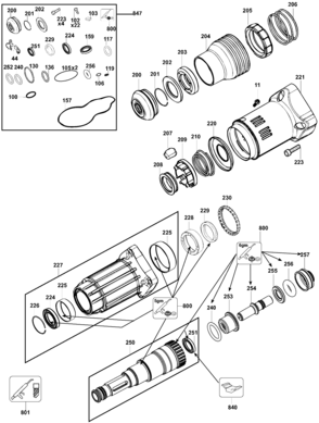 Default 3 Diagram and Parts List for D25840K Type 1 DeWALT Hammer