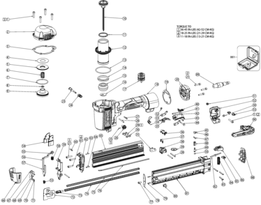 Default Diagram and Parts List for DWFP12233 Type 1 DeWALT Nailer