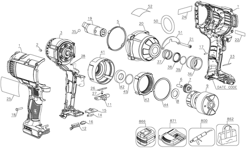Exploded Diagram A Diagram and Parts List for DCF898B Type 4 DeWALT Impact Driver