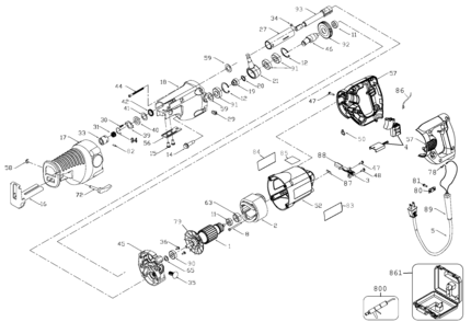 Page A Diagram and Parts List for DW310K 2 DeWALT Reciprocating Saw