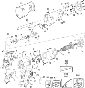 Default Diagram and Parts List for DW938K-BR Type 2 DeWALT Reciprocating Saw