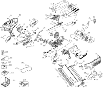 Default Diagram and Parts List for DC628K Type 1 DeWALT Nailer