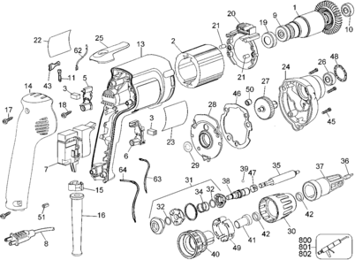 Default Diagram and Parts List for DW251-B2 Type 1 DeWALT Screwdriver