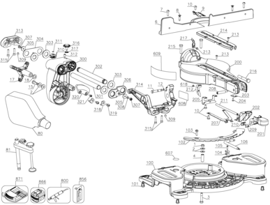 TABLE Diagram and Parts List for DCS361B Type 1 DeWALT Miter Saw