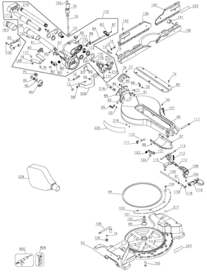 Default 2 Diagram and Parts List for DW718-AR Type 1 DeWALT Miter Saw