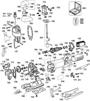Default Diagram and Parts List for DW323K Type 2 DeWALT Jig Saw