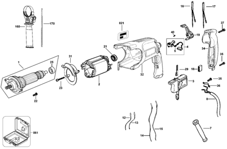 Default 2 Diagram and Parts List for D25113K Type 2 DeWALT Hammer