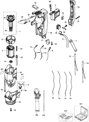 Default 2 Diagram and Parts List for D25313K-AR Type 2 DeWALT Hammer