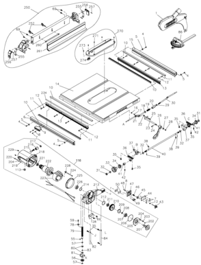 TABLE & FENCE Diagram and Parts List for DW745-AR Type 3 DeWALT Table Saw