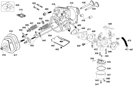 Carburetor & Cylinder Head Diagram and Parts List for DW13LAG-B3 Type 1 DeWALT Engine