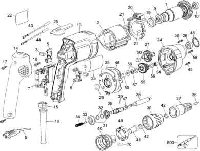 Default Diagram and Parts List for DW257-BR Type 5 DeWALT Screwdriver