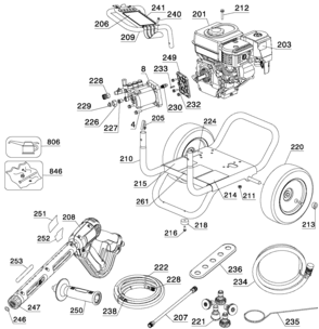 Default Diagram and Parts List for DPD3100IC Type 1 DeWALT Pressure Washer