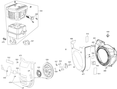 Muffler & Recoil Starter Diagram and Parts List for DW650LAG-B3 Type 1 DeWALT Engine