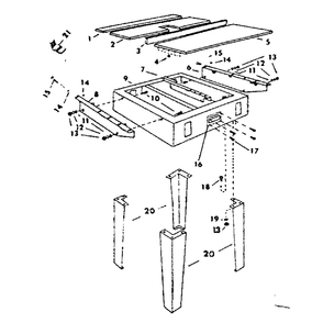 Table And Frame Diagram and Parts List for 3436-RADIALARM  DeWALT Circular Saw