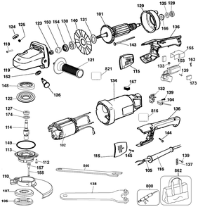 Page A Diagram and Parts List for DW840K Type 5 DeWALT Grinder