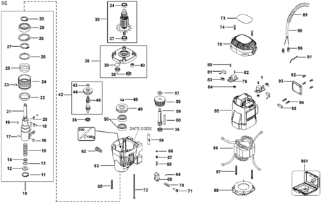 MOTOR Diagram and Parts List for DWE1622K Type 1 DeWALT Electric Drill