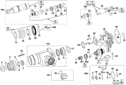 Section 1 Diagram and Parts List for D25263KR Type 1 DeWALT Hammer Drill