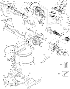 Default Diagram and Parts List for DW705-BR Type 7 DeWALT Miter Saw