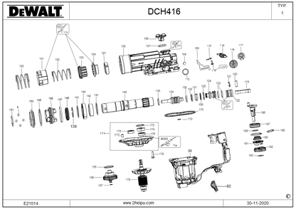 Exploded Diagram A Diagram and Parts List for DCH416B Type 1 DeWALT Hammer Drill