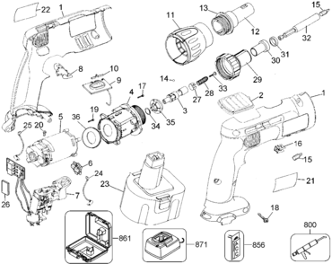 Default Diagram and Parts List for DW979K Type 1 DeWALT Screwdriver