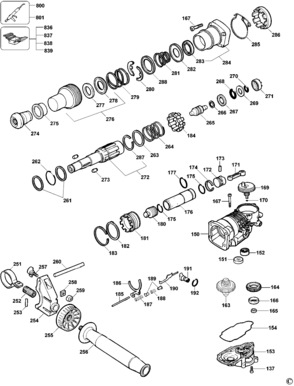 Default 3 Diagram and Parts List for D25500KBR Type 1 DeWALT Hammer