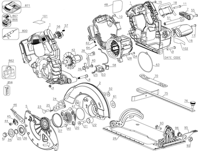Part Location Diagram of N536866 DeWALT Housing Assy