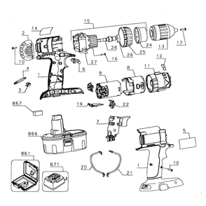 Drill Assy Diagram and Parts List for DC980KATY1  DeWALT Drill