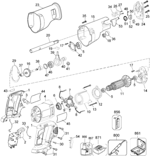 Default Diagram and Parts List for DC380K Type 1 DeWALT Reciprocating Saw