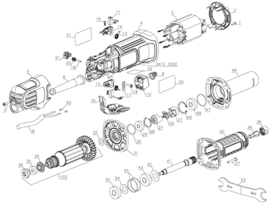 Page A Diagram and Parts List for DWE4887 2 DeWALT Grinder