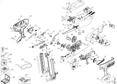 Default Diagram and Parts List for DC612KA Type 1 DeWALT Nailer