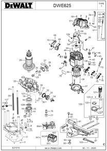 Exploded Diagram A Diagram and Parts List for DWE625 Type 1 DeWALT Router