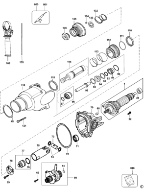 Default 2 Diagram and Parts List for D25101KB2 Type 2 DeWALT Hammer