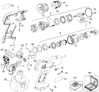 Default Diagram and Parts List for DW972K Type 1 DeWALT Electric Drill