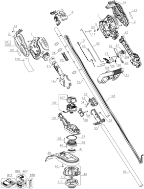 Default Diagram and Parts List for DCST970X1 Type 1 DeWALT Trimmer