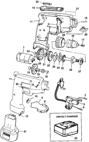 Default Diagram and Parts List for DW950K Type 1 DeWALT Hammer