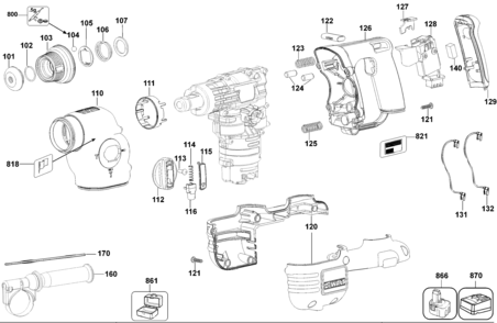 Default Diagram and Parts List for DC213KB-AR Type 1 DeWALT Hammer