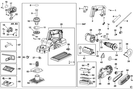 Default Diagram and Parts List for D26676-B2 Type 1 DeWALT Planer Jointer