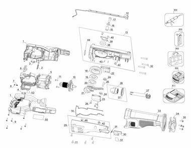 Section 1 Diagram and Parts List for DCS384B Type 1 DeWALT Reciprocating Saw