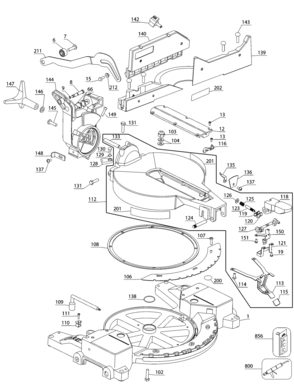 TABLE Diagram and Parts List for DW715-AR Type 3 DeWALT Miter Saw