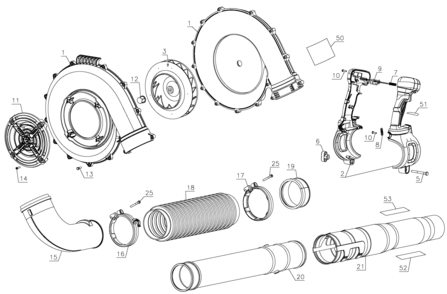 Default 2 Diagram and Parts List for DCBL590X2 Type 1 DeWALT Leaf Blower / Vacuum
