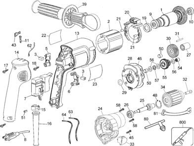 Default Diagram and Parts List for DW231-B2 Type 1 DeWALT Boring Machine