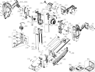 Default Diagram and Parts List for DCN660B Type 1 DeWALT Nailer