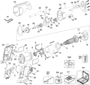 Part Location Diagram of DW4876 DeWALT 6TPI Cordless Taper Blade