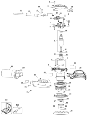 Default Diagram and Parts List for D26453K Type 1 DeWALT Sander Polisher