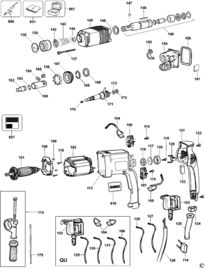 Default Diagram and Parts List for DW562K-AR Type 1 DeWALT Hammer