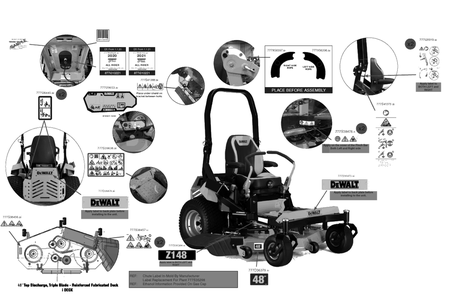 Label Map Diagram and Parts List for DXGZ148P (47AHBCA6038)(2021) DeWALT Lawn Tractor