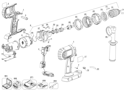 Page A Diagram and Parts List for DC901KL 1 DeWALT Hammer